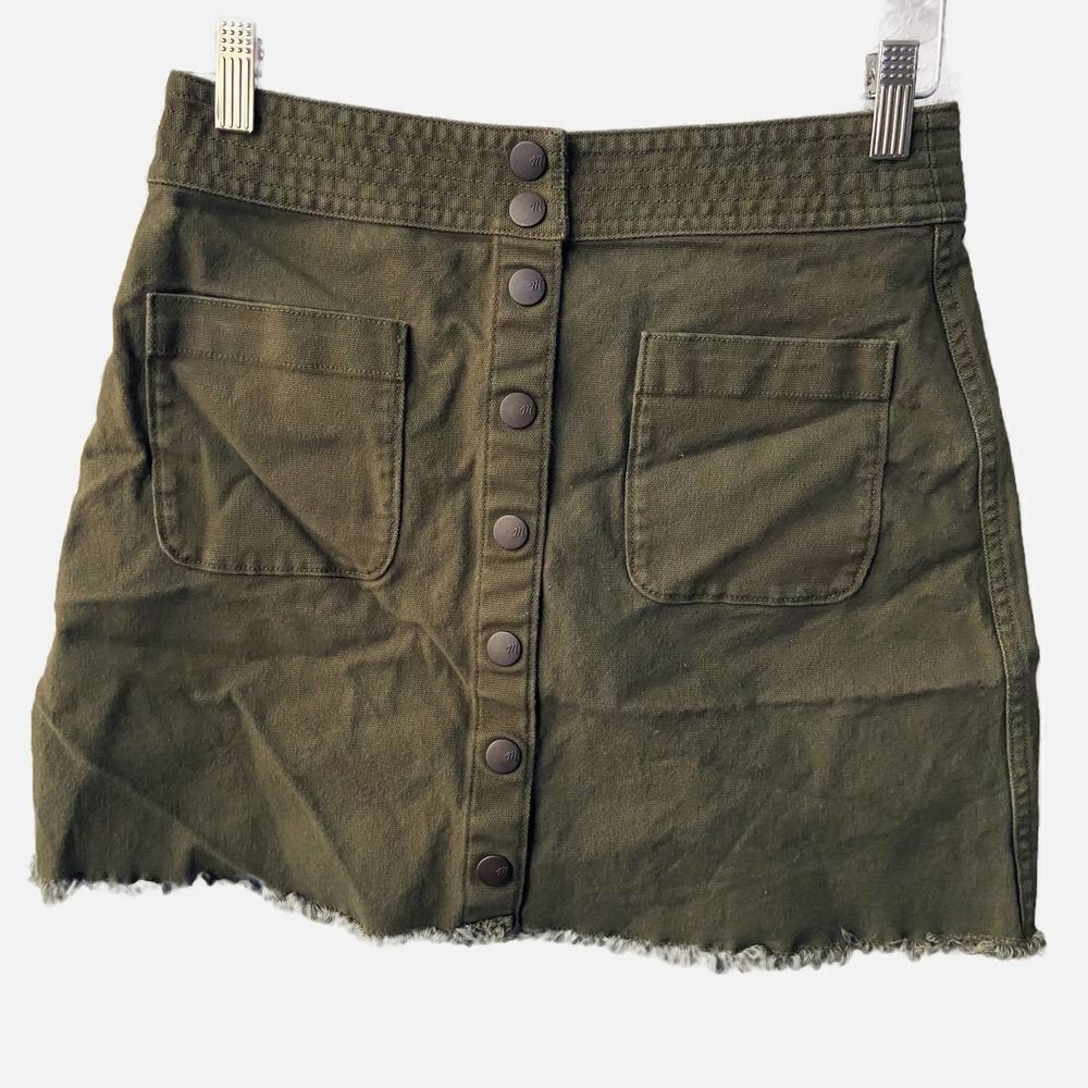 Madewell Army Green Full Button Mini Skirt Pockets Womens 2